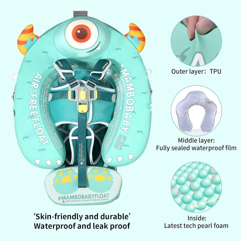 V Convey Mambobaby Float with Canopy and Tail New Upgraded Non-Inflatable Baby Pool Float Mambo Float Swim Trainer Solid Infant Swim Float Adjustable Pearl Foam Baby Swim Ring - Image 2